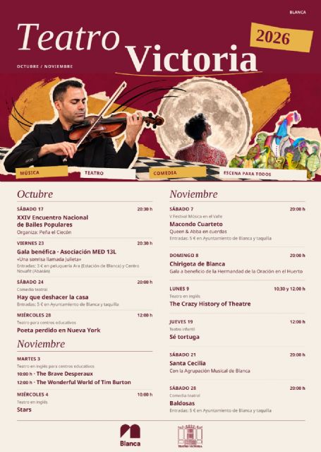 La música, la comedia y el teatro en inglés protagonizan la programación de oto&ntilde;o del Teatro Victoria