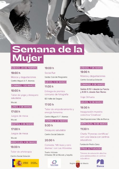Blanca despliega una intensa agenda de actividades para celebrar la Semana de la Mujer con música, talleres, teatro, concursos y exposiciones