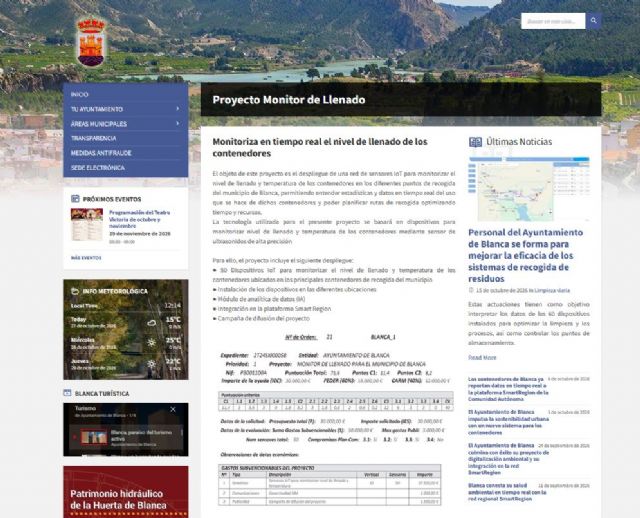 El Ayuntamiento de Blanca estrena un portal web para consultar información sobre el nuevo sistema inteligente de gestión de residuos