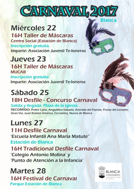 Blanca celebrará el Carnaval con desfiles, concurso y talleres de máscaras