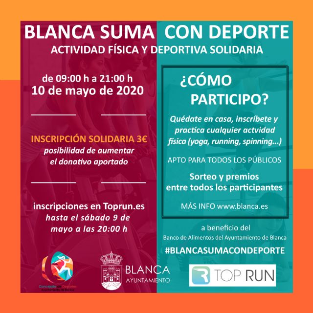 'Blanca suma con Deporte' el próximo 10 de mayo de 09:00 a 21:00 horas